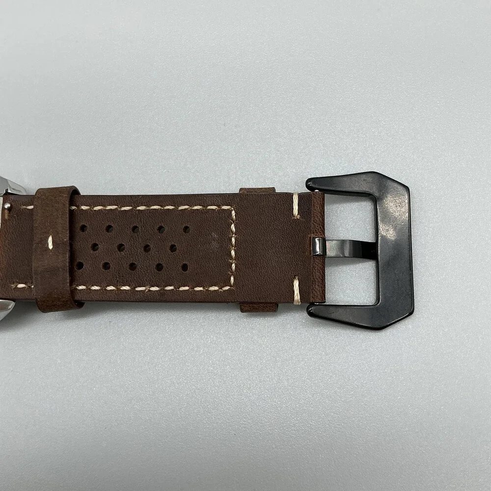 Guess Mens Watch 35mm Black Dial Brown Leather Rectangle Dress New Battery